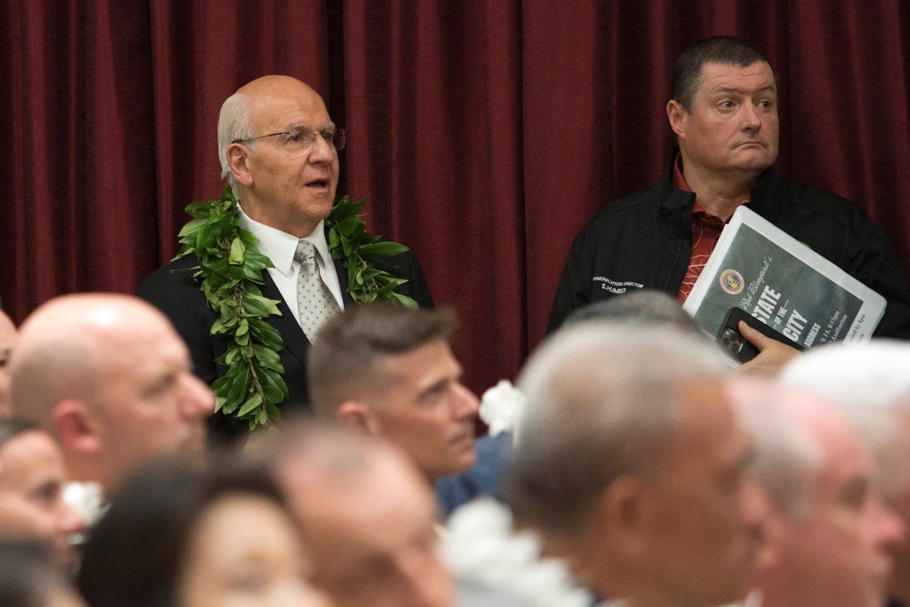Mayor Rick Blangiardi addresses guests and Cabinet members at his annual State Of The City Address. (David Croxford/Civil Beat/2024)