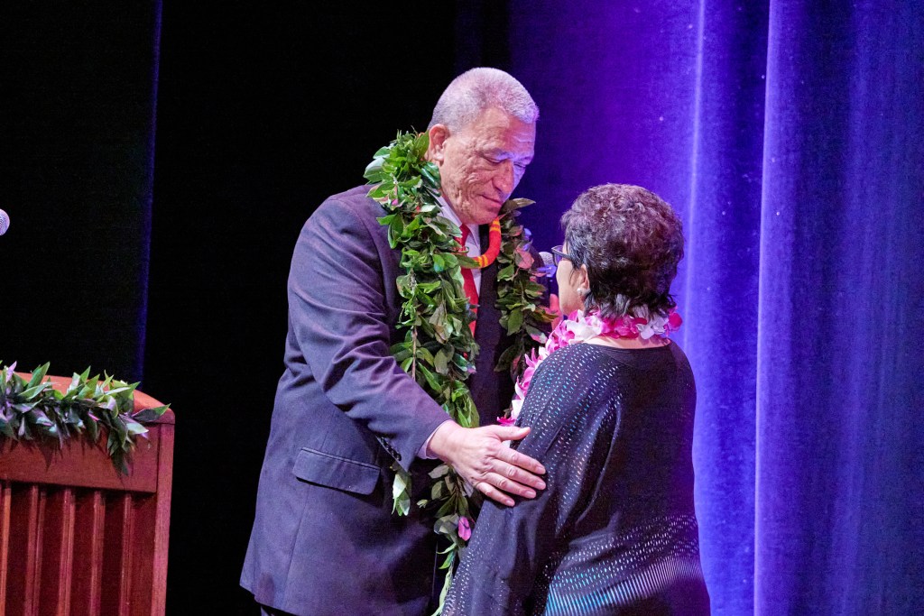 Maui Mayor Richard Bissen delivered his State of the County address at the Castle Theater of the Maui Arts and Cultural Center March 15th, 2024 (David Croxford/Civil Beat/2024)