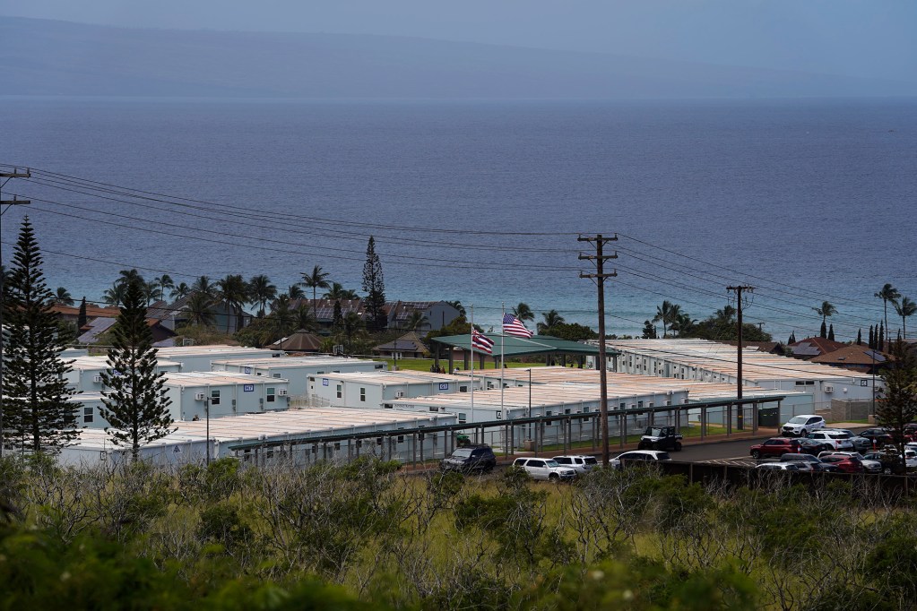 King Kamehameha III Elementary School’s temporary Pulelehua campus is ready for keiki photographed after the ceremonial blessing Monday, March 25, 2024, in Lahaina. Kam3’s building was destroyed the Aug. 8 fire. (Kevin Fujii/Civil Beat/2024)