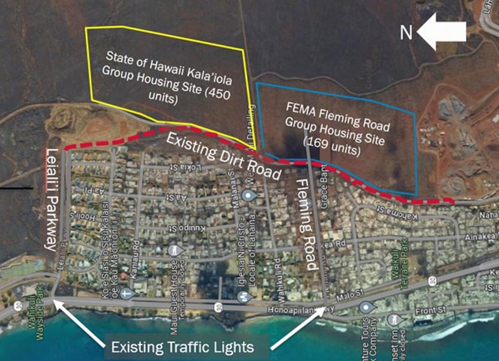 The state and the Federal Emergency Management Agency are planning to each build temporary group housing for fire survivors on undeveloped state land next to each other in Lahaina. (Courtesy: FEMA)