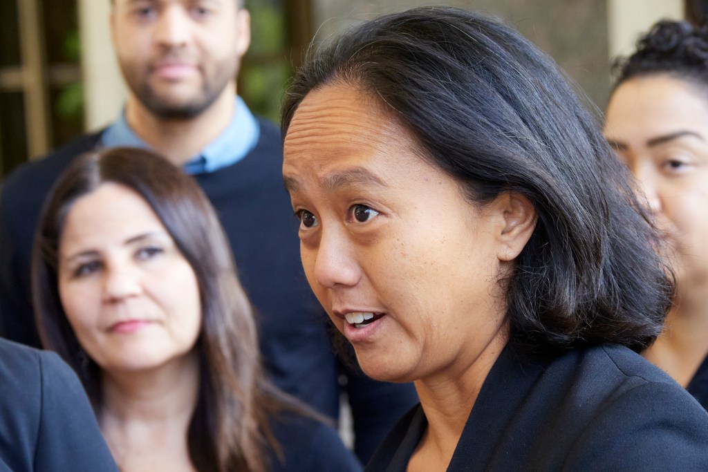 At a press conference held in the Capital Rotunda Hawaii Reps Jeanne Kapela, Amy Perusso and Della Au Belatti spoke about how they planned to keep the efforts to benefit the middle class through taxation programs, photographed April 9th, 2024.(David Croxford/Civil Beat/2024)