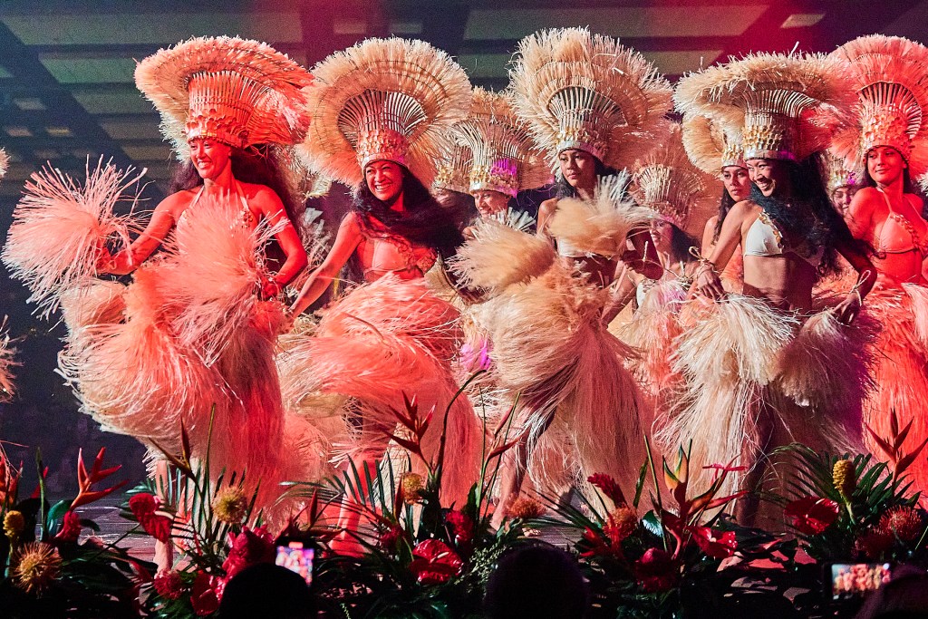 At the Festival Village stage at the Hawaii Convention Center, contingents from countries within Oceana shared their cultural stories through dance and music. Here the Samoan group performed for a large crowd. (David Croxford/Civil Beat/2024)
