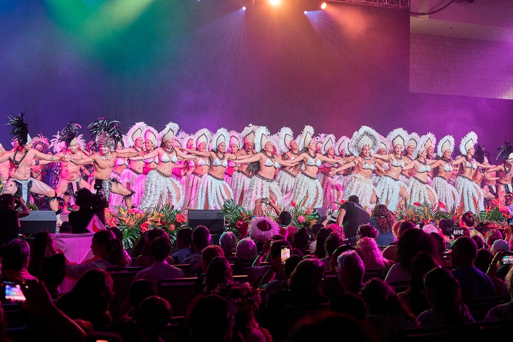 Ongoing festivities of Festpac continued at the Hawaii convention center with presentations by Rapanui. Each contingent presented the uniqueness of their culture within the islands of Polynesia in the Pacific (David Croxford/Civil Beat/2024)