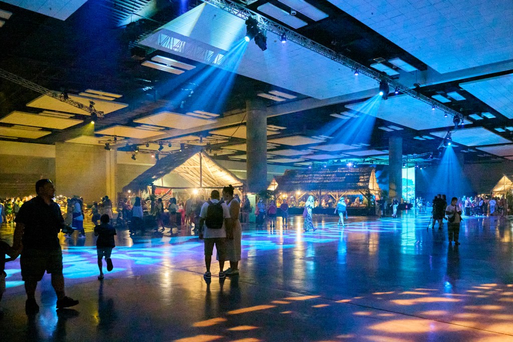 Ongoing festivities of Festpac continued at the Hawaii convention center with presentations by Rapanui and Aotearoa.  Each contingent presented the uniqueness of their culture within the islands of Polynesia in the Pacific
 (David Croxford/Civil Beat/2024)