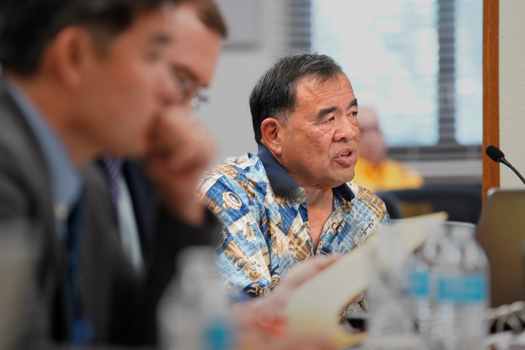 Sandwich Isles Communications president Al Hee answers a question during a PUC hearing Monday, June 17, 2024, in Honolulu. (Kevin Fujii/Civil Beat/2024)