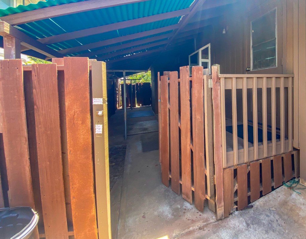 This is one of two entrances of Bettina Robinson's home that FEMA said obstructs access and is a reason she must pay back $58,450 in rent received through the direct-lease program. (Cammy Clark/Civil Beat/2024)