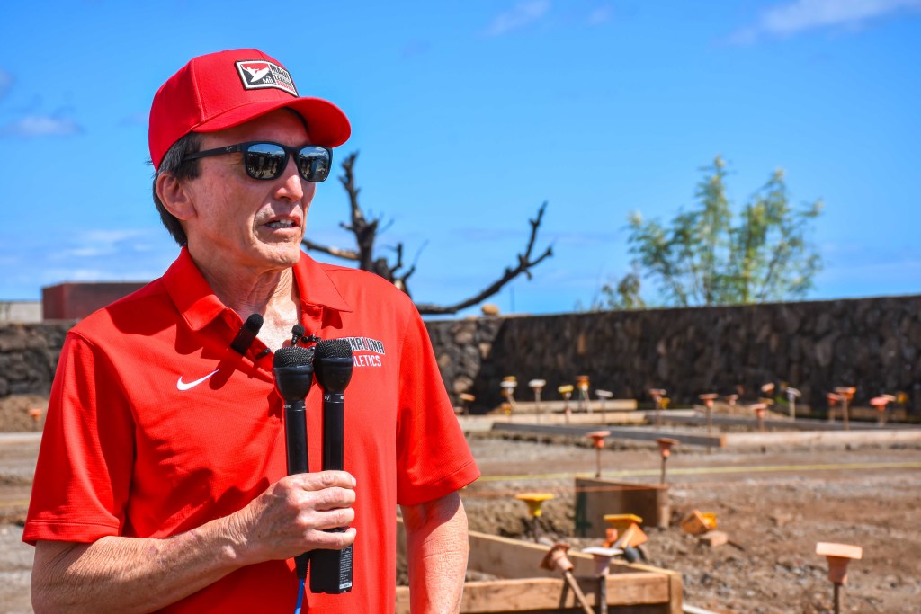 Kim Ball has his building permit to rebuild his home that burned in the Lahaina fire, and the foundation work has begun in a process that is going quicker than he expected. (Cammy Clark/Civil Beat/2024)