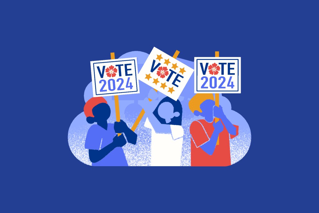 Illustration of sign wavers with vote 2024 signs