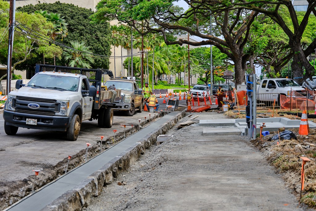 Construction zones photographed July 25th, 2024 within Honolulu City limits, Halekauwila Street outside the Federal Court (David Croxford/Civil Beat/2024)