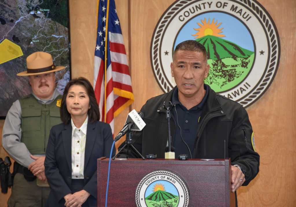 Amos Lonokailua-Hewitt, the new head of the Maui Emergency Management Agency, has been working on improving staff and technology and shoring up gaps in coordination and communication. (Cammy Clark/Civil Beat/2024)