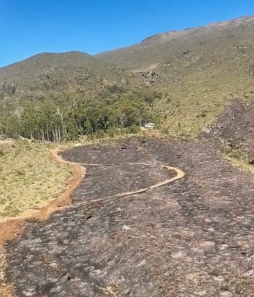 Fire breaks were created along the perimeter of the 420-acre fire on the leeward slope of Haleakala. (Screenshot: Maui Fire Department)