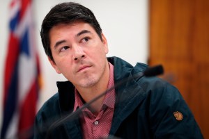 Hawaii state House of Representatives Committee on Education member Sean Quinlan listesn during a special Informational Briefing on Thursday, Aug. 15, 2024, in Honolulu. The hearing outside of regular session is to learn about the bus-driver shortage and informing parents with only three days before school began. (Kevin Fujii/Civil Beat/2024)