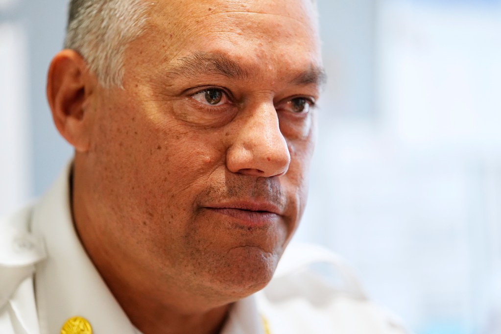 Maui County Department of Fire and Public Safety (MFD) Chief Brad Ventura talks with Civil Beat after releasing the ATF report on the cause of the Aug. 8, 2023, fire Wednesday, Oct. 2, 2024, in Wailuku. This fire destroyed the town of Lahaina and killed 102 people. (Kevin Fujii/Civil Beat/2024)