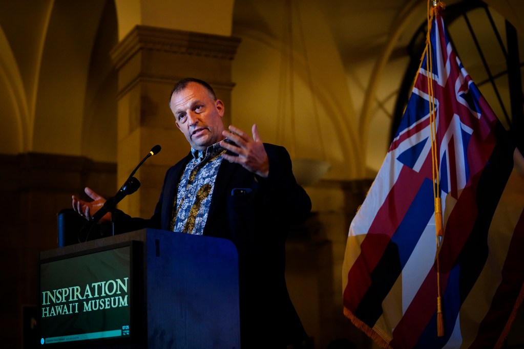 Hawaii Gov. Josh Green speaks during the Democrat election night watch party Tuesday, Nov. 5, 2024, in Honolulu. (Kevin Fujii/Civil Beat/2024)