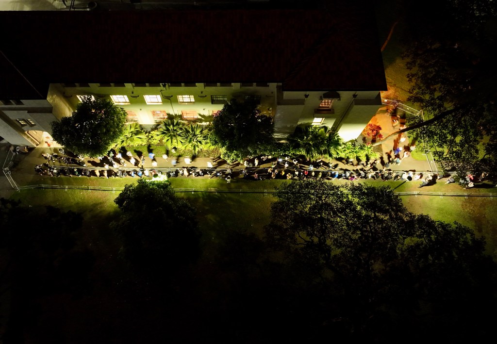Voters stood in line for hours to cast their ballots in-person on Election Day.(Nathan Eagle/Civil Beat/2024)