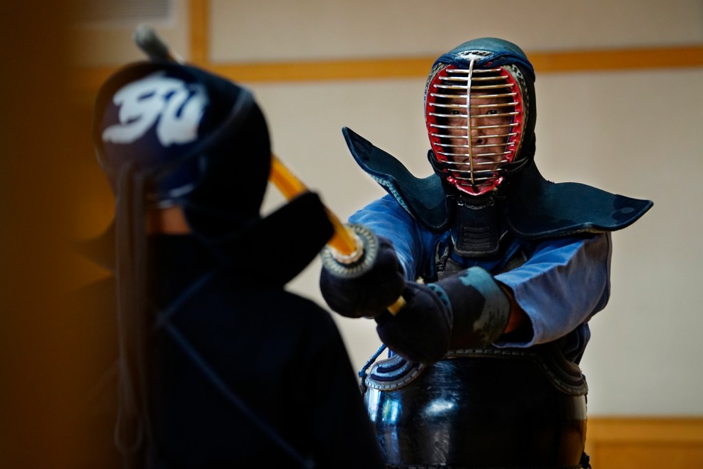 Kenshikan Kendo Club’s Kevin Kamita practices Saturday, Dec. 14, 2024, at the Japanese Cultural Center of Hawai’i in Honolulu. The dojo at JCCH hosts various budo (martial arts) classes every day of the week. (Kevin Fujii/Civil Beat/2024)