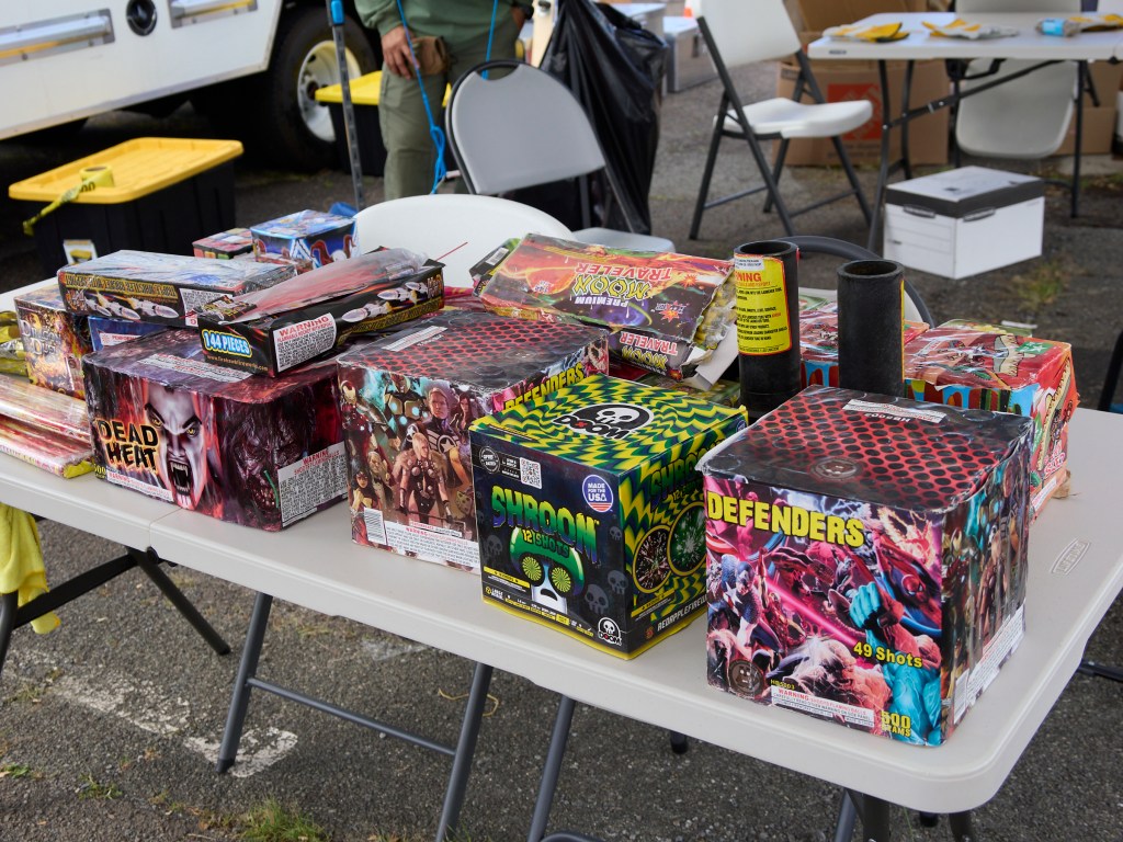 In light of the tragic loss of life at an Aliamanu Fireworks party on New Years evening, the Dept of Law Enforcement under the Direction of Jordan Lowe and in conjunction with HPD Bomb squad and various other state and local agencies conducted a Fireworks Amnesty event at Aloha Stadium on Saturday January 11th and invited the public to turn in any illegal fireworks with no questions asked.  Both professionally manufactured and self made elements were turned in to agents who sorted and packed the fireworks for disposal at a later date. (David Croxford/Civil Beat/2025)