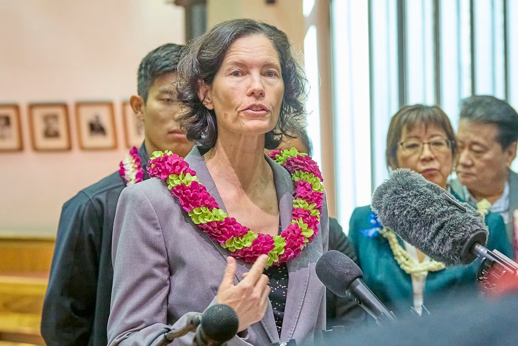Rep. Lisa Marten -- Majority Caucus presenting Bills for consideration(David Croxford/Civil Beat/2025)