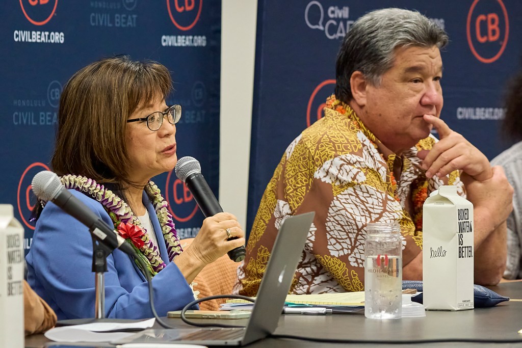 Civil Beat held its first Civil Caf of the 2025 legislative session on January 22nd, 2025,with Speaker Nadine Nakamura and Senate President Ron Kouchi. (David Croxford/Civil Beat/2025)