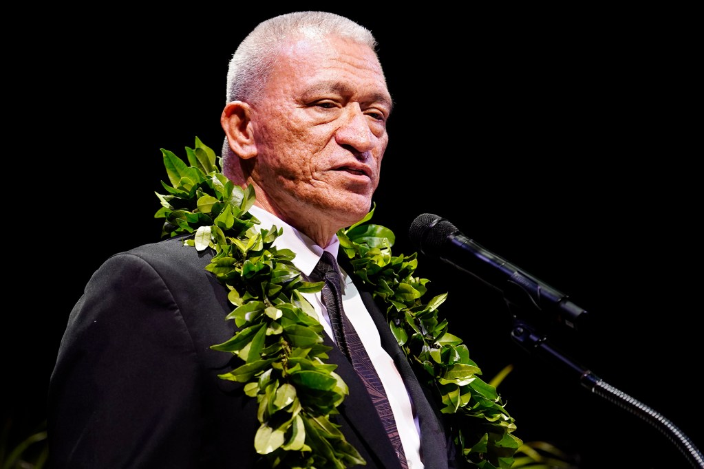 Maui Mayor Richard Bissen delivers the state of the county address Friday, March 7, 2025, in Kahului. (Kevin Fujii/Civil Beat/2025)