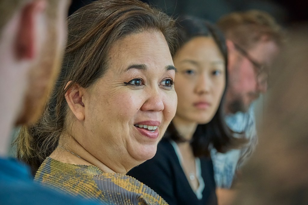 Congresswoman Jill Tokuda attended an Editorial Board Meeting at Honolulu Civil Beat headquarters in Kaimuki.  She answered questions relating to Hawaii and the present federal funding climate under the Trump administration’s DOGE cuts. (David Croxford/Civil Beat/2025)