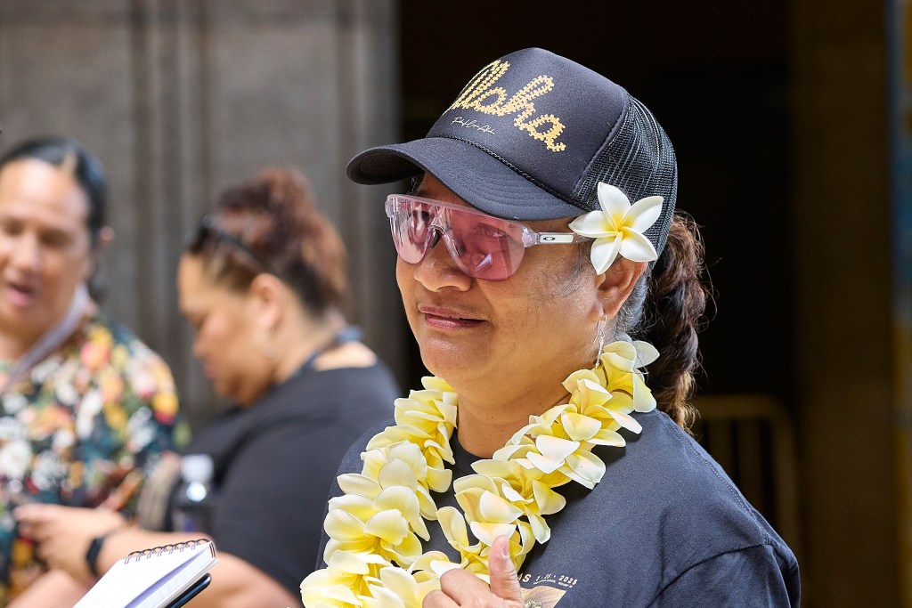 Patti Tancayo at the Prince Kūhiō Rally at the State Capital Building March 25th, 2025 (David Croxford/Civil Beat/2025)