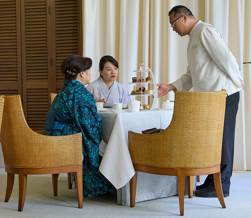 The Halekulani hosts an Afternoon Tea that serves as part of its flavors the Mamaki Tea that is sold by Byron Goo’s company, Tea Chest.  A bill currently on the Governor’s desk for signing stands to eliminate the sale of some blends of Mamaki Teas available through Goo’s company.(David Croxford/Civil Beat/2025)