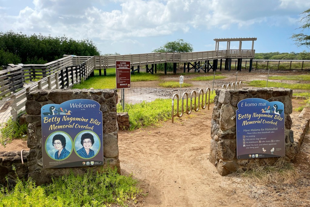 The Betty Nagamine Bliss Memorial Overlook has been noticeably closed since December 2024 photographed Saturday, June 21, 2025, in ʻEwa Beach. It is located in the  Pearl Harbor National Wildlife Refuge - Honouliuli Unit at 91-139 Aipoola Pl, Ewa Beach, HI 96706