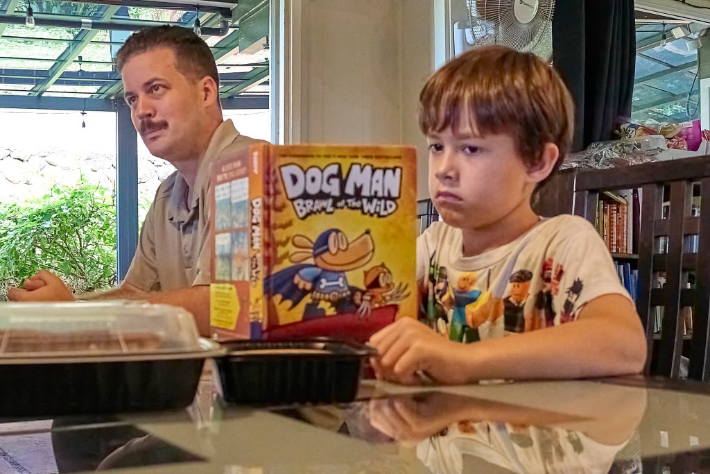 HPD Patrol Sergeant Jonathan Frye and his wife Danielle regularly juggle their schedules with the help of Great grandmas and grandmas to cover the childcare needs for their three children, Matthias (9), Elizabeth (6) and Julia (2). Photographed in their home July 31st, 2025. (David Croxford/Civil Beat/2025)