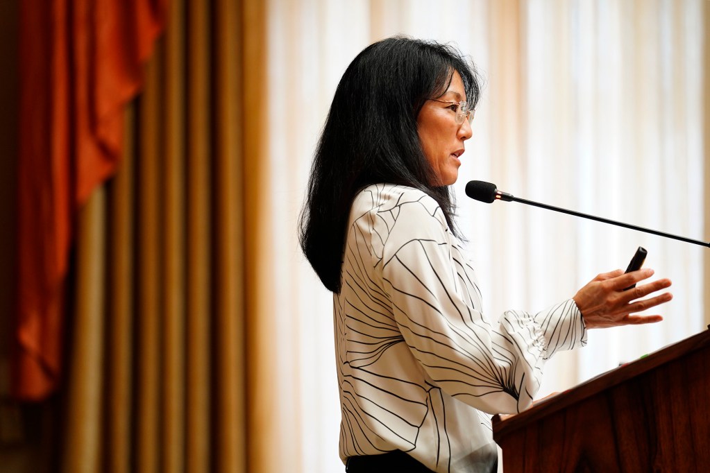 Department of Planning and Permitting Director Dawn Takeuchi Apuna makes a presentation to the Honolulu Council Government Efficiency & Customer Services (GCS) Committee Thursday, Sept. 25, 2025, in Honolulu. (Kevin Fujii/Civil Beat/2025)