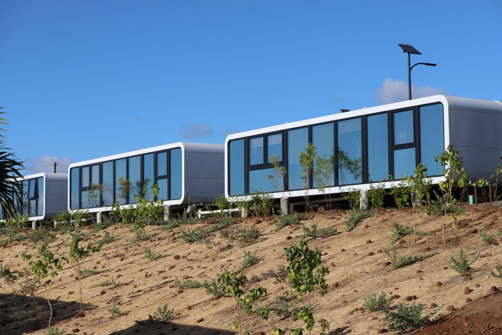 The state's temporary housing project for fire survivors is called Ka La‘i Ola. (Erin Nolan/Civil Beat/2025)
