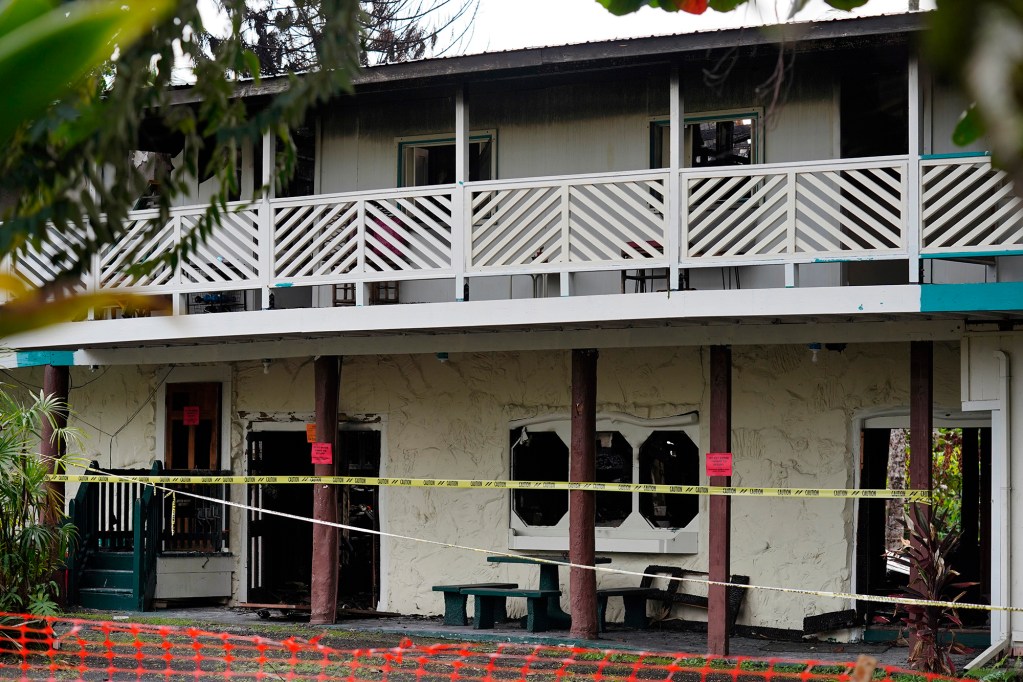 The aftermath of the Wild Ginger Hotel fire is photographed Tuesday, Dec. 16, 2025, in Hilo. One person died at the Wild Ginger Hotel. (Kevin Fujii/Civil Beat/2025)