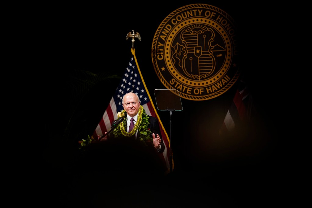 Mayor Rick Blangiardi delivers his State of City address Wednesday, March 18, 2026, in Honolulu. (Kevin Fujii/Civil Beat/2026)