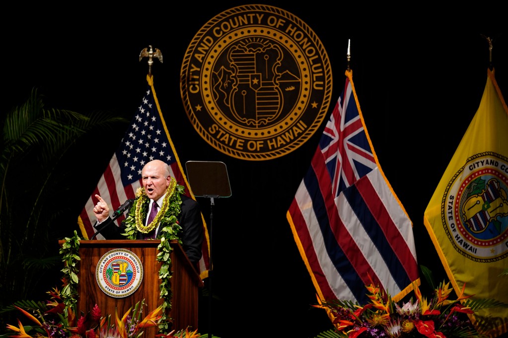 Mayor Rick Blangiardi delivers his State of City Wednesday, March 18, 2026, in Honolulu. (Kevin Fujii/Civil Beat/2026)