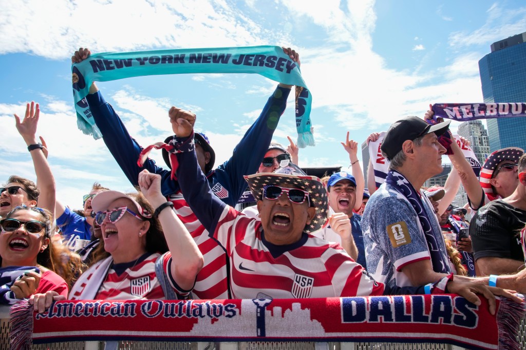 Fans celebrate during the announcement of the United States men's national soccer team roster last month in New York, ahead of the FIFA World Cup soccer tournament. (AP Photo/Eduardo Munoz Alvarez)