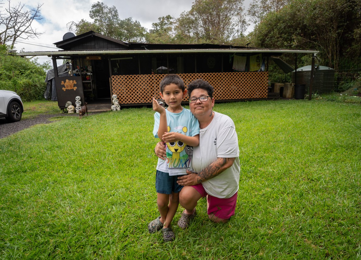 Marlena Dedrick with her grandson Hazen "Fonzie" Pauline at their Mountain View home June 3, 2026. Fonzie's visit to a pediatric dentist was posted to social media and garnered complaints about the dentist. (Craig Fujii/Civil Beat/2026)