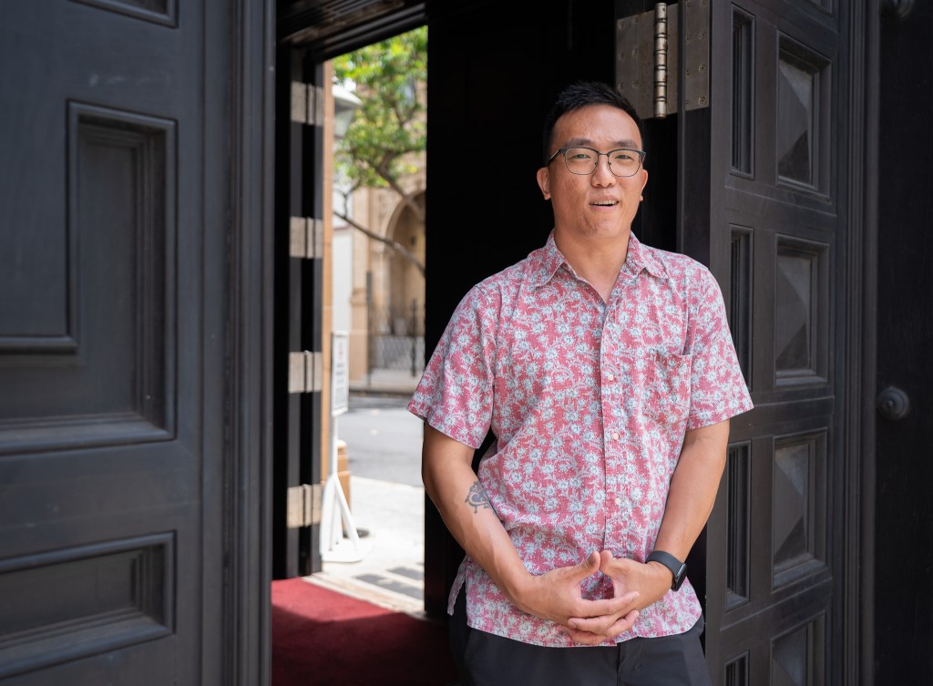 City Council candidate Jason Liang describes himself as a democratic socialist. He was photographed at the old HPD headquarters at 842 Bethel in Honolulu June 4, 2026. (Craig Fujii/Civil Beat/2026)