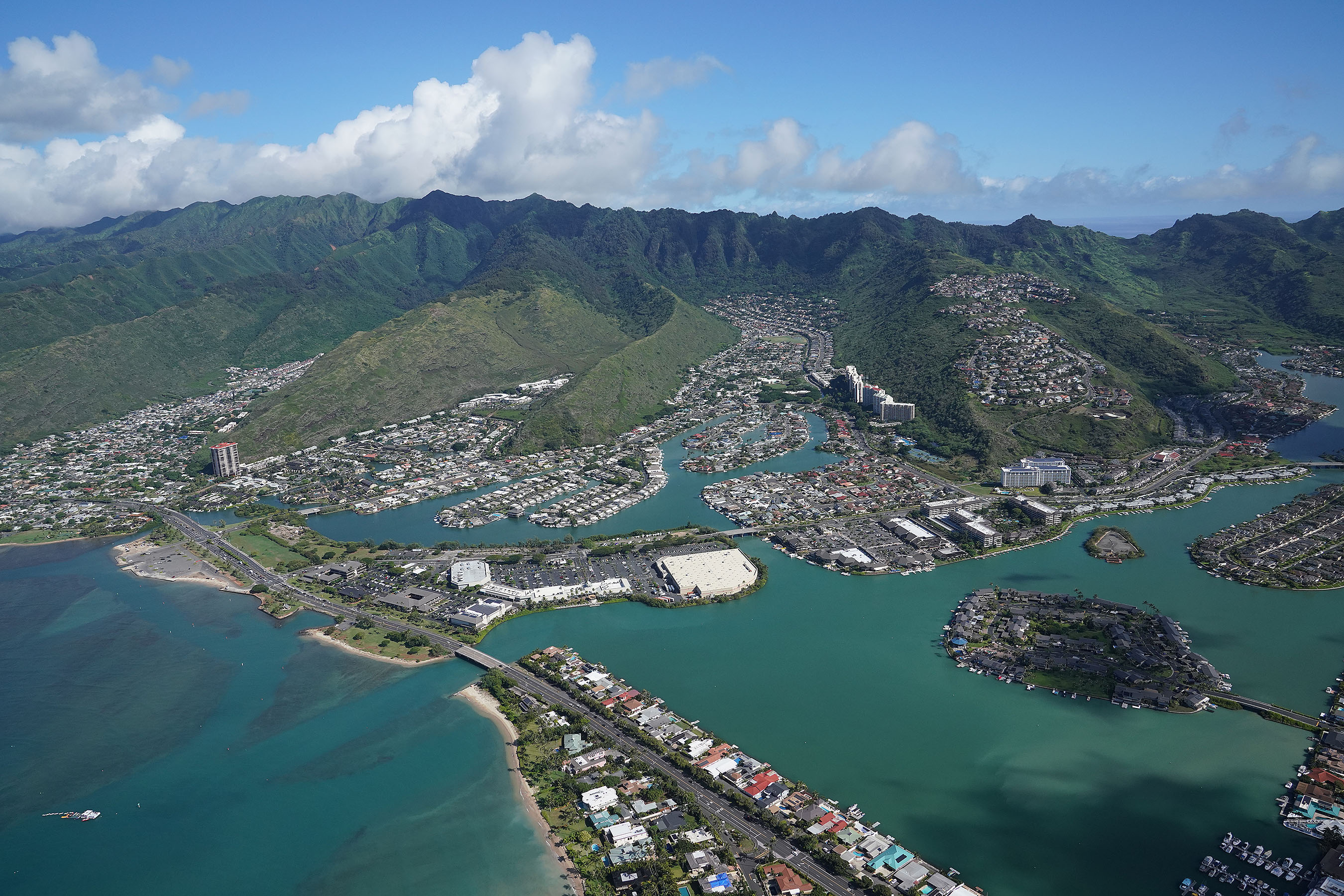 Hawaii Kai East Oahu Maunalua Bay Hahaione Valley Koko Marina aerial.
