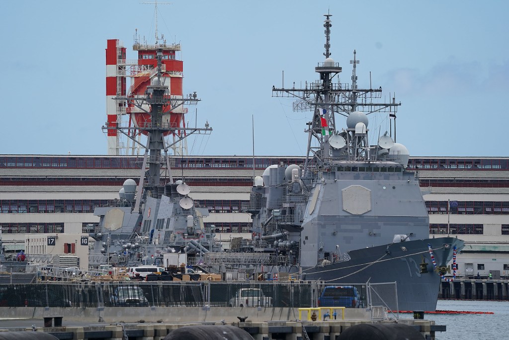 Joint Base Pearl Harbor Hickam U.S. Navy cruisers docked at Pearl Harbor. April 30, 2021