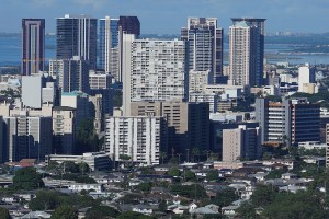 Kakaako Condominiums with foreground apartments located in the McCully area.