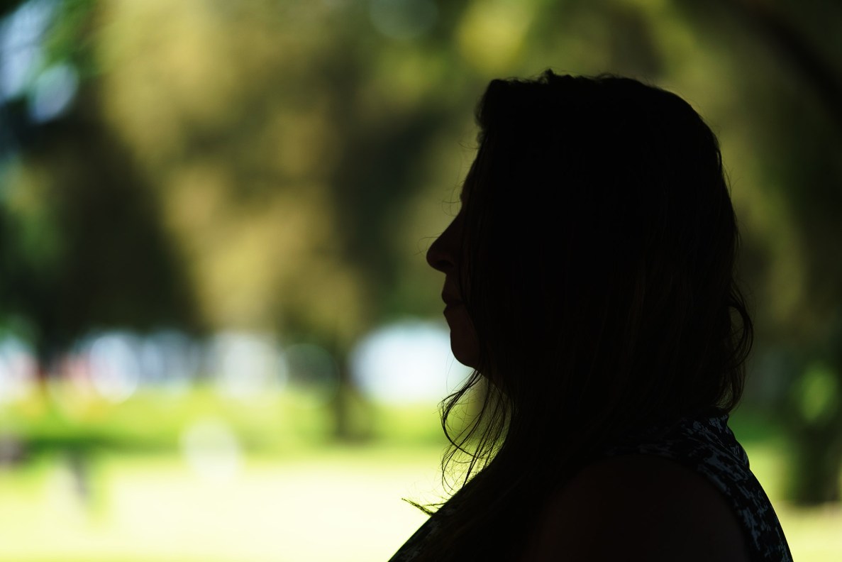 Sarah Coultas silhouetted portrait. Sarah does not want her face visible and agreed to a silhouette image.