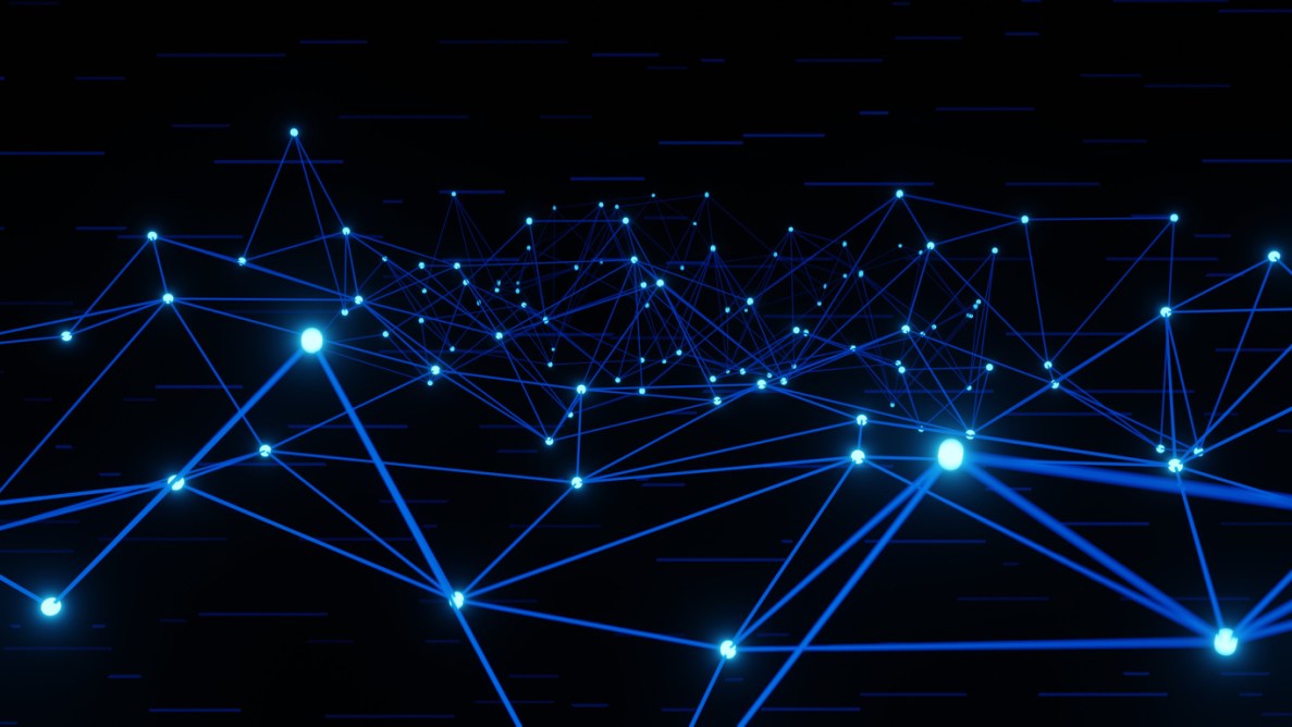 Abstract digital technology background. Abstract geometric background. Movement of connected lines and dots. The concept of science, technology, business, space.