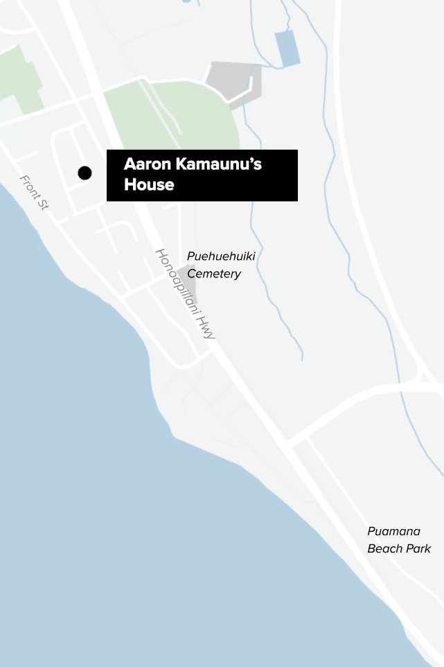 Animated map tracing the route from Kamaunu's house to out of Lahaina.