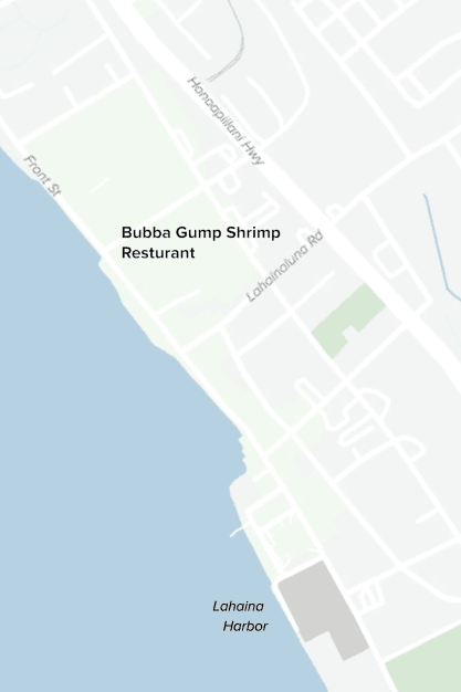 Animated map tracing the route from Lahaina Crossroads Apartments, up Front Street and into the ocean.