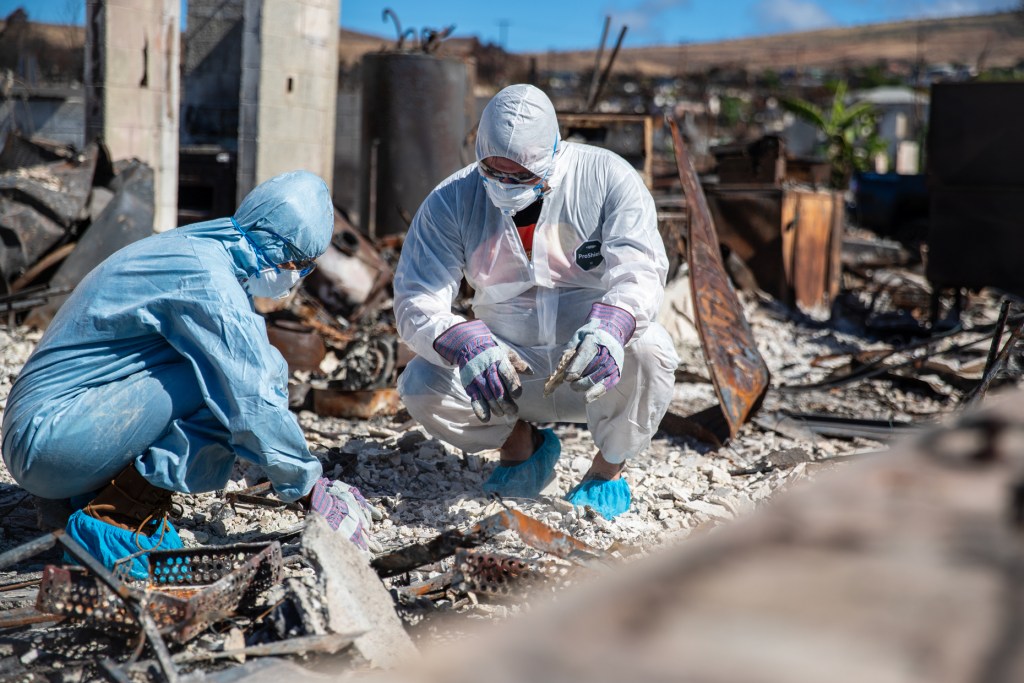 Mike Cicchino, his wife and mother returned in November to their home on Pupu Place in Lahaina after the Aug. 8 wildfires razed most of the town. (Nathan Eagle/Civil Beat/2023)