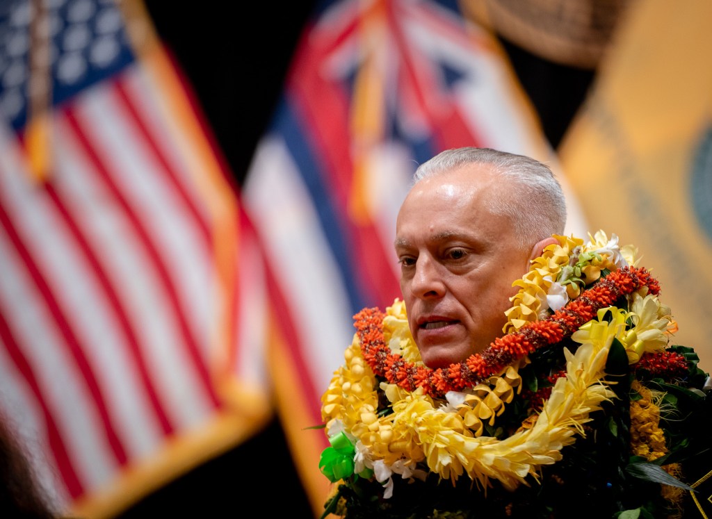 New HPD Chief David Lazar at his swearing in ceremony at  Memorial Auditorium in Honolulu July 2, 2026. (Craig Fujii/Civil Beat/2026)